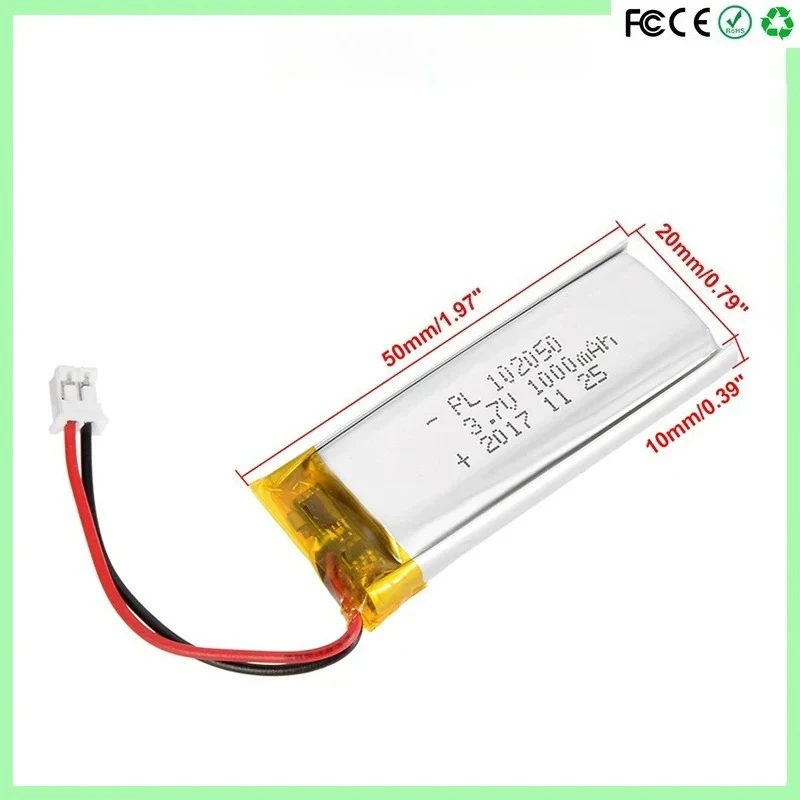 102050   Akumulator litowo-polimerowy 3,7 V 1000 mAh do długopisu do nagrywania GPS Instrument kosmetyczny LED z PCB