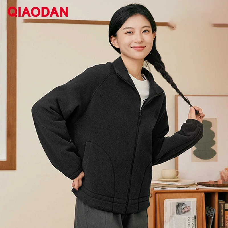 

QIAODAN Women's Fleece Jackets Winter Warm Casual Cardigan Coat 2025 Loose Zipper Lady Hiking Sports Outerwear Tops QXEWD2254032