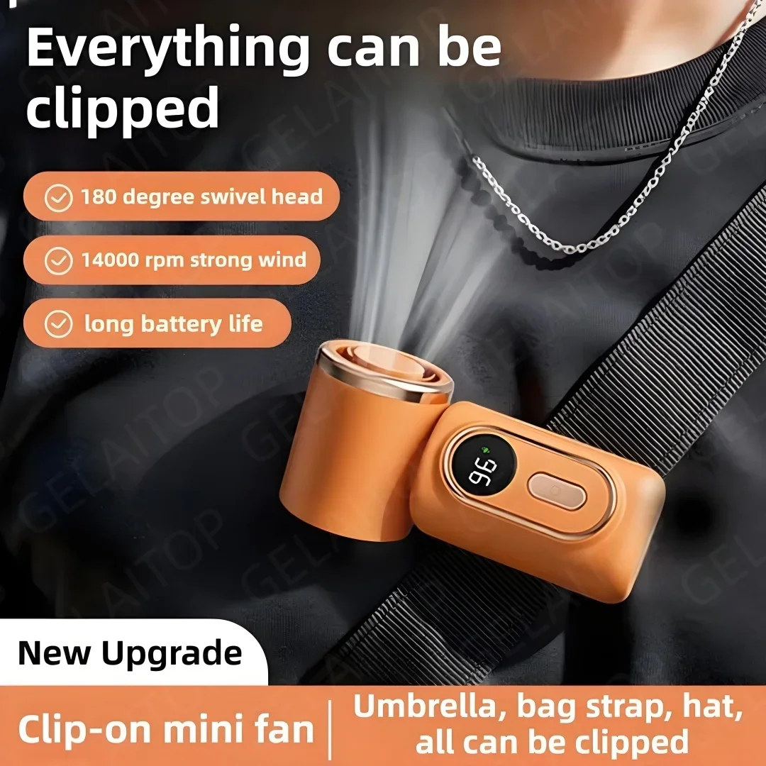 Mini Portable Handheld Fan with Clip Umbrella Rotatable Type-C Charging Compact Personal Cooling Fan for Outdoor Camping