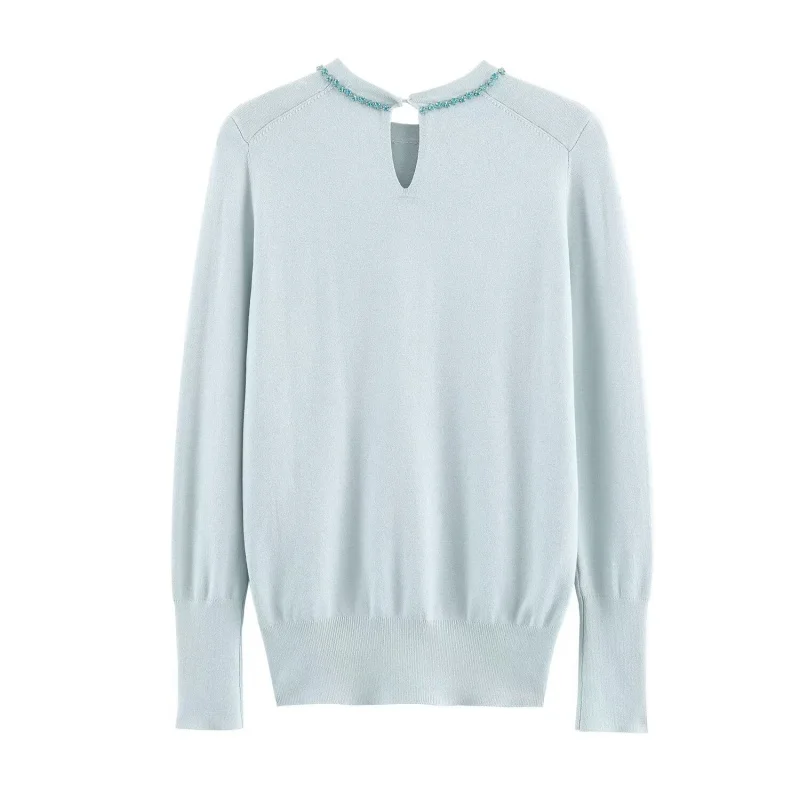 Autunno O-Collo maniche lunghe perline per unghie cardigan lavorato a maglia donna elegante decorazione bottoni posteriori top abbigliamento casual femminile 2025 nuovo