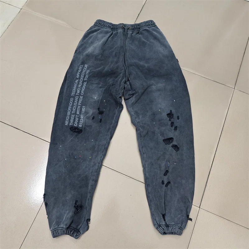 NBHD Sweatpants Loose Fit Trousers Men Women High Quality Heavy Retro Wash Splashing Ink Track Pants Neighborhood sweatshirt