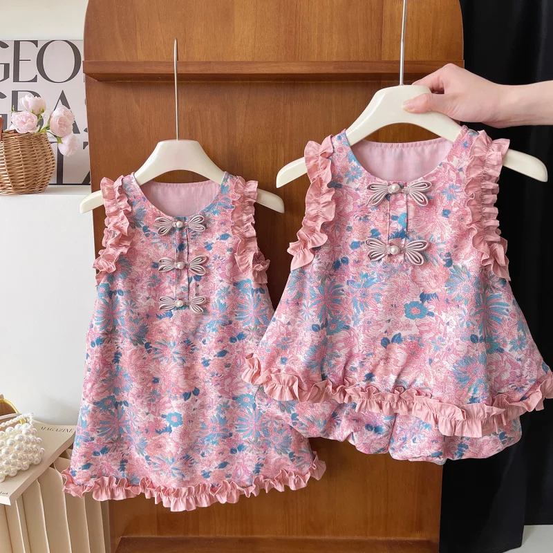 

Children's Summer Outfit New Fashionable Girl's Floral Dress Set