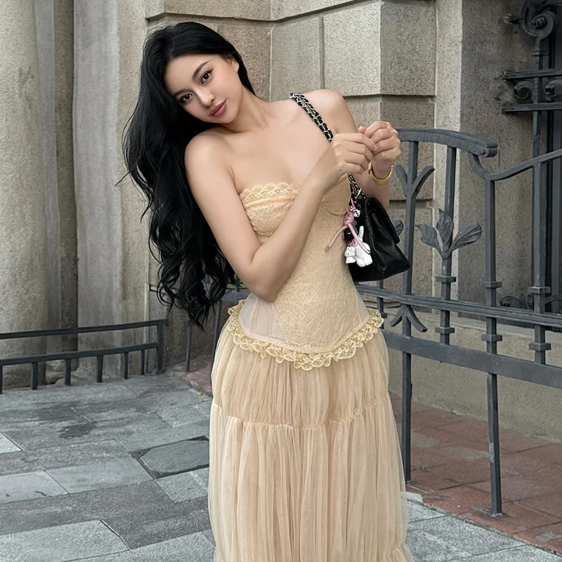 Romantique Vaion Sle dentelle haut bustier femmes été nouveauté léger moi transfrontalier Faion tricoté Dr