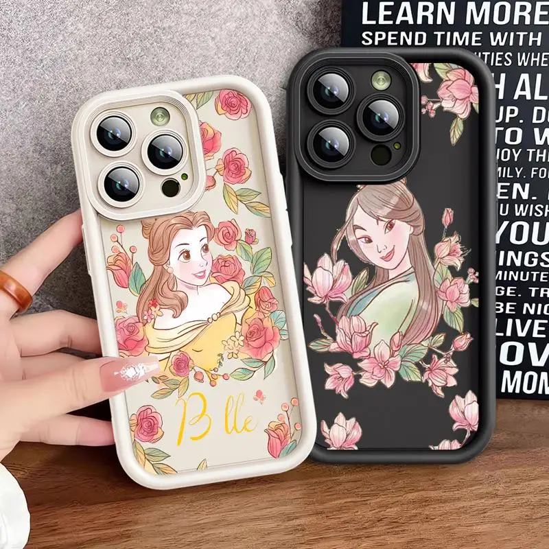 Disney Princess Belle Mulan Phone Case For iPhone 16 15 14 13 12 11 ProMax XSMax XR 7 8 Plus Shockproof Soft Silicone Back Cover