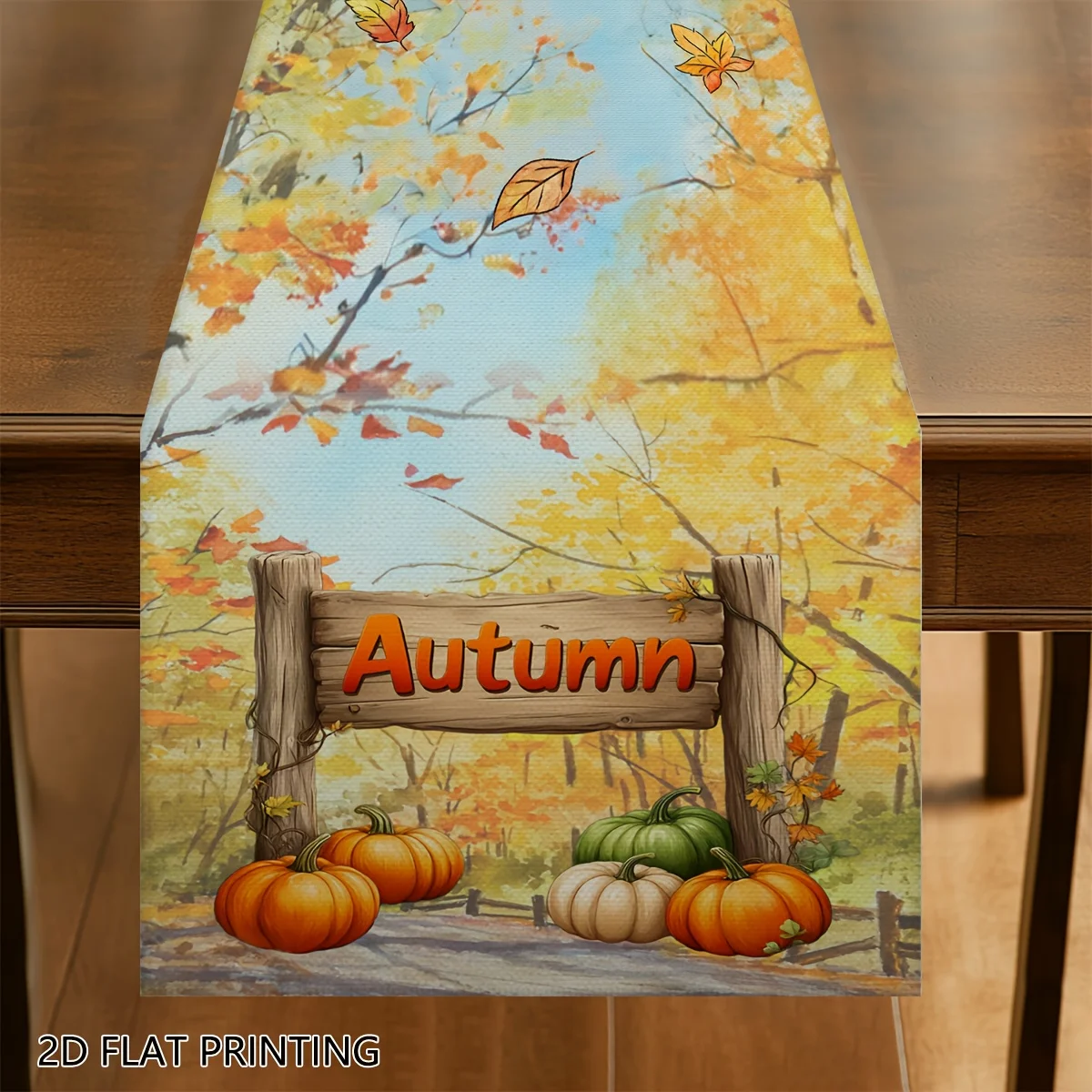 

1Pc Autumn Leaves Decorative Table Runner with Pumpkin and Autumn Leaves Design, Suitable for Restaurant, Home, Dinner, Art Show.
