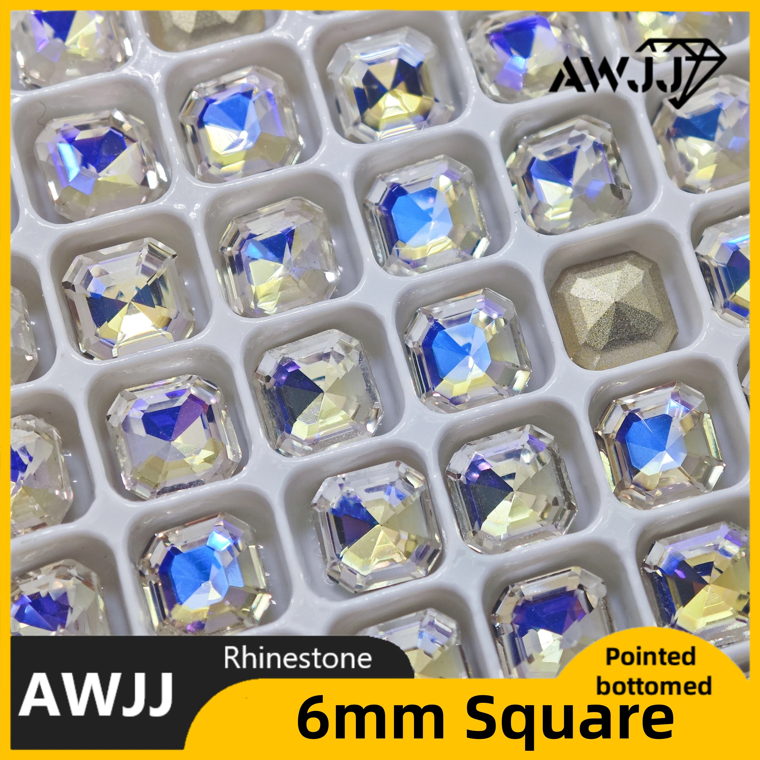 6mm Square Octagon Shaped Crystal All Color Pointed bottomed Decoration Gems Used for earrings necklaces Nail Jewelry accessory
