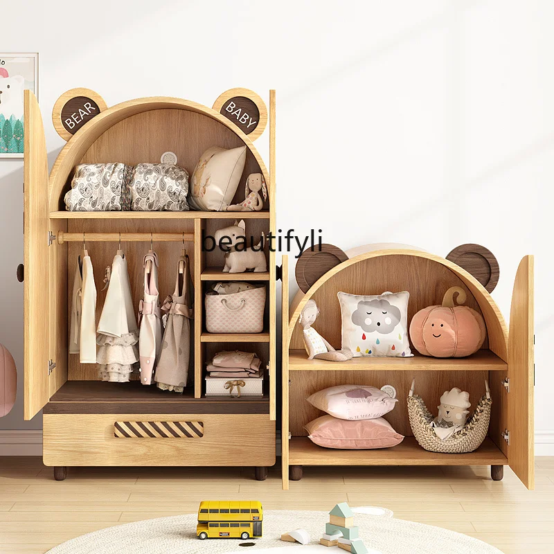 CXH Storage Wardrobe Kids Home Bedroom Storage Bear Baby Little Closet High Low Cabinet Assembly