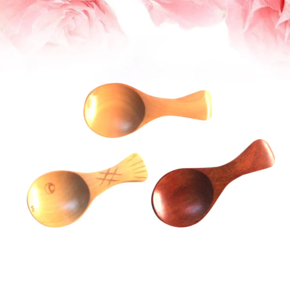 

3Pcs Infant Wooden Mini Spoon Compact Lightweight Baby Feeding Small Spoon Set Wood Color Lacquer Pattern