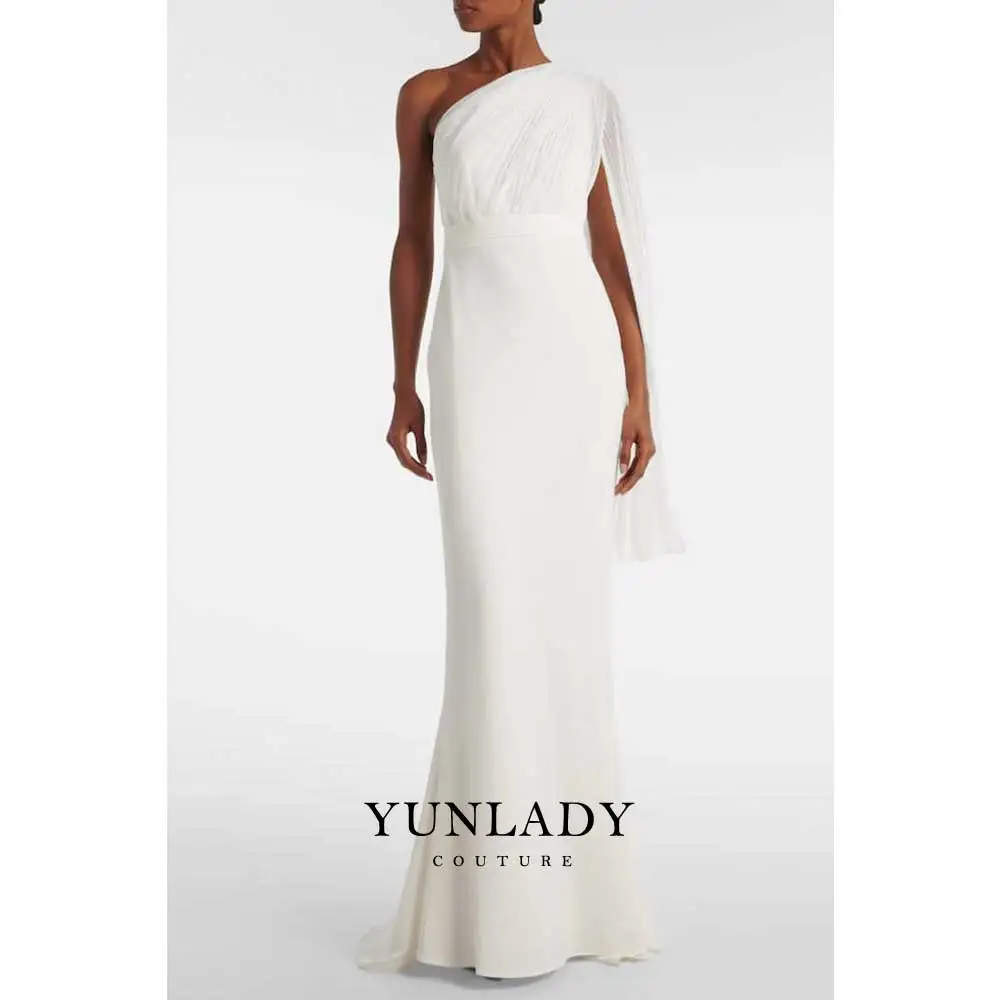 YUNLAN-vestido de noche de gasa para mujer, elegante vestido musulmán de un hombro con manga, color Beige, para boda, ocasión Formal, fiesta de invitados, Dubái, 2024