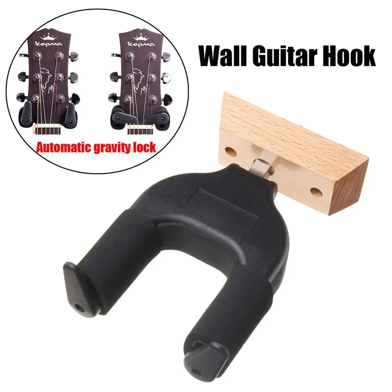 

Wall Mount Guitar Hanger Hook Holder Keeper Auto Grip System Lock Wood Base for Electric Guitar String Instrument with Screws