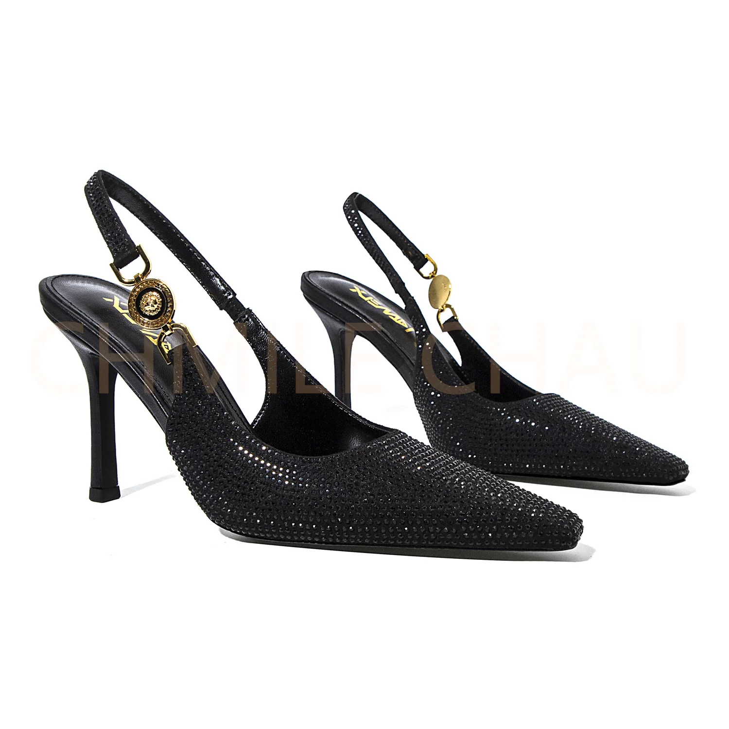 

【Measure your feet length before order】Elegant Luxury Designer Crystals Women Sandal High Heel Slingback Evening Shoes 15-CHC-33