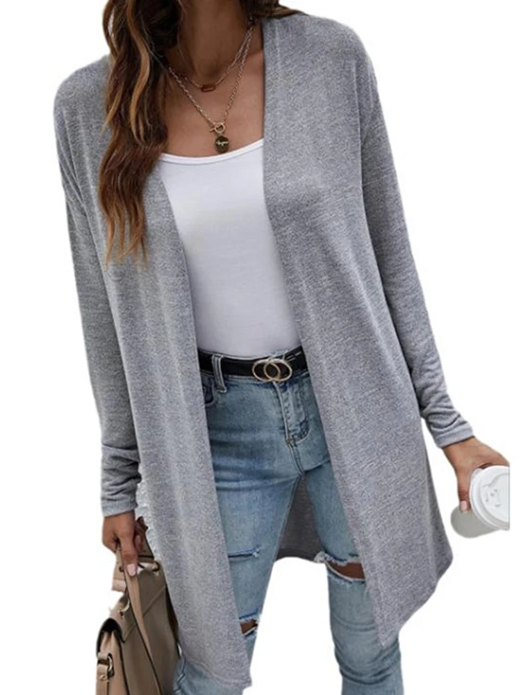 Autumn New Sle Pure Color Simple Match Women's Knitted Open Cardigan Casual Long Sve Outerwear Polyester Blend Fiber