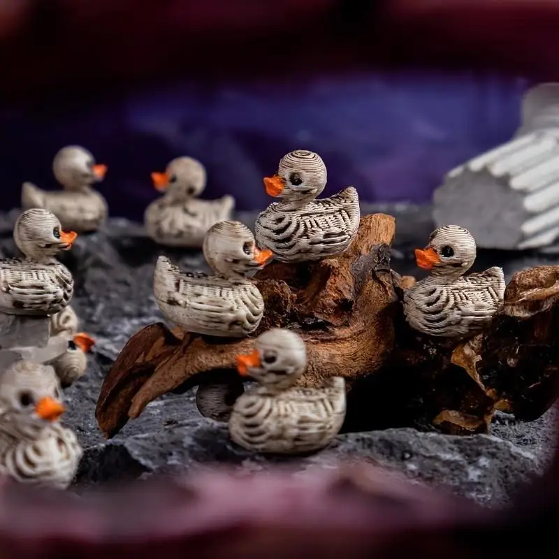 5-20PCS Mini Cute Gothic Skull Ducks Resin Figurines, Mini Compact Desk Ornaments for Halloween, Gothic Home  Party Decoration