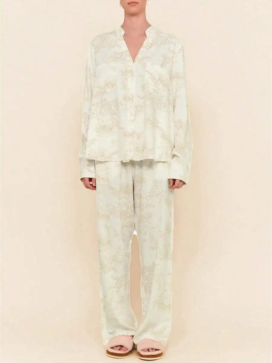 

Womens 2 Piece Pajama Set Long Sleeve Floral Print Shirt And Pants Loungewear