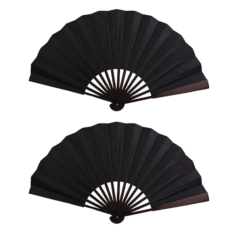 

2X Folding Blank Hand Fan Calligraphy Writing Dancing Fan For Men's 33Cm - Black