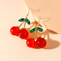 Fashion Red Cherry Drop Earrings for Women Sweet Fruit Fresh Pendant Female Student Dangle Earrings Girls Jewelry Gifts