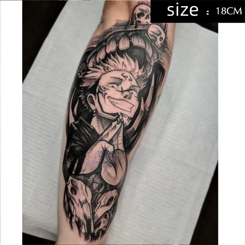 

Anime Jujutsu Kaisen Temporary Tattoo Cartoon Ryomen Sukuna Big Size Black Body Art Waterproof Fake Tatoo Sticker for Woman Men