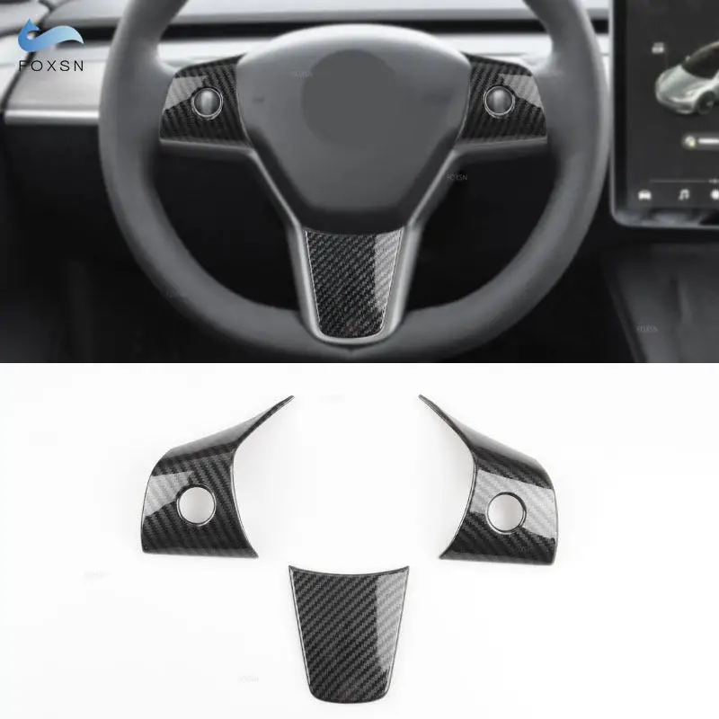 

Для Tesla Model 3 Y 2021 2022 2023 автомобиль ABS Текстура углерода интерьер рулевое колесо Защитная отделка