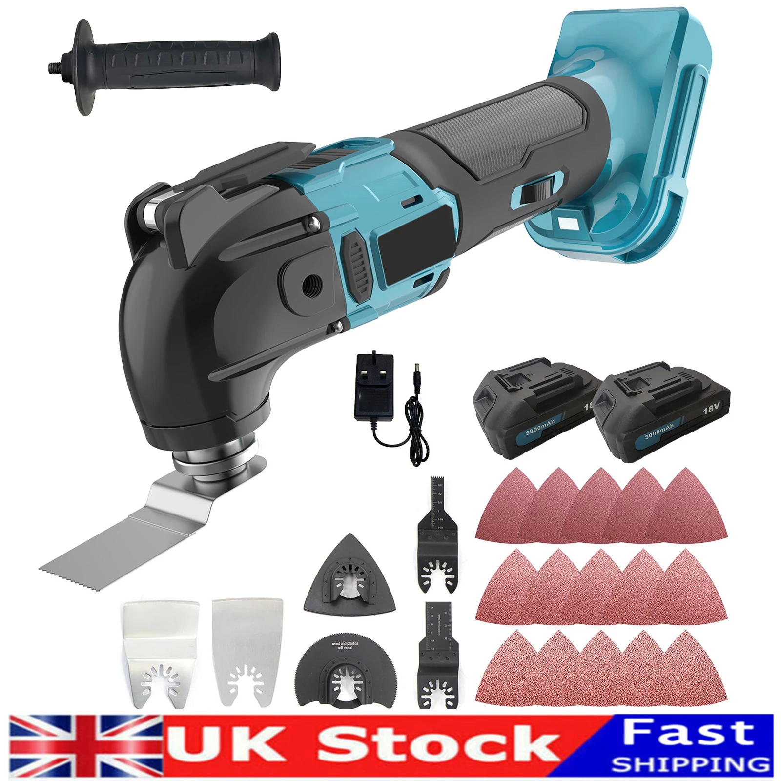 Oscillating Multi Tool, 4° Oscillating Angle with 2 x 3.0Ah Battery, Electric Multifunction Multitool for Cutting,Sanding