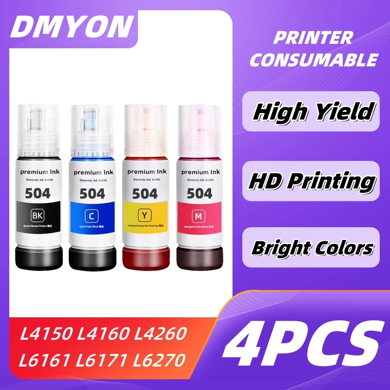 

1 комплект T504 504, сменные чернила для Epson Eco Tank L4150 L4160 L4260 L6161 L6171 L6270 L14150 Красящие чернила