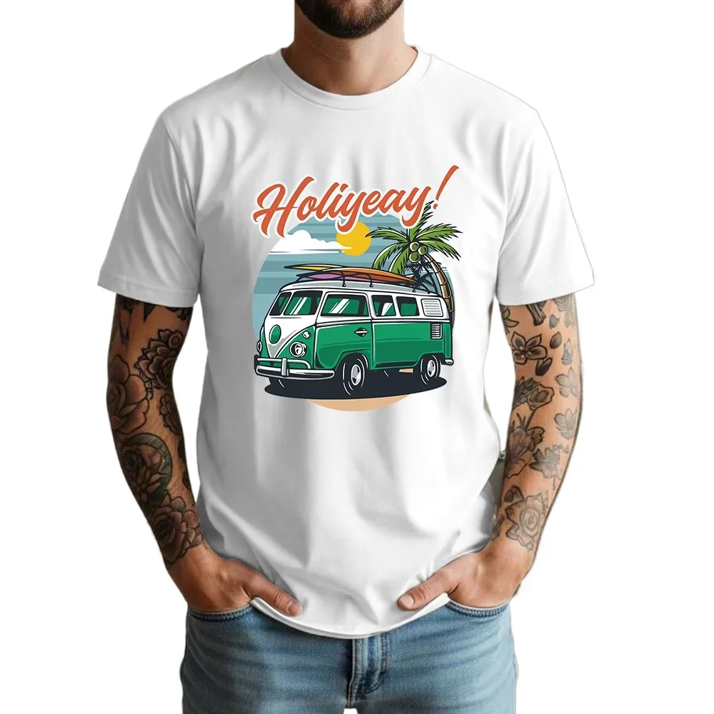 New Summer 100% Pure Cotton T-Shirt Retro VW Bus Beach Surf Graphic Street Cool Casual Tee Breathable Short Sleeve view 2