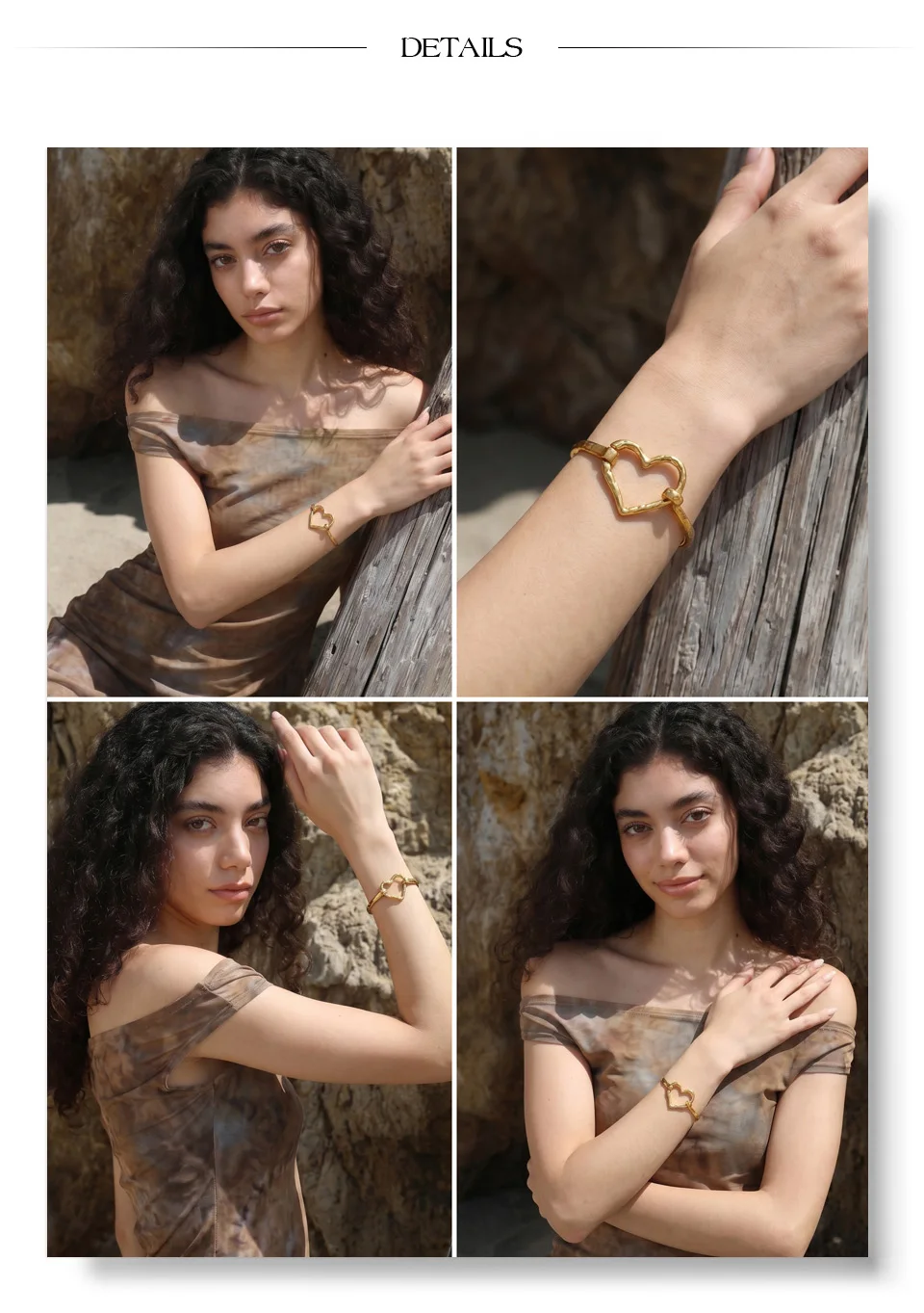 Yhpup 60 mm Edelstahl-Armband mit hohlem Herz und Liebesmotiv, hochwertige Textur, bezaubernder goldfarbener Schmuck, PVD-beschichtet – Detail 6
