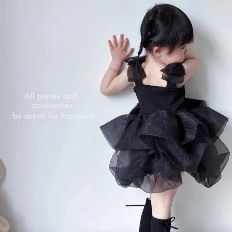 Kids Children Dresses Baby Costume Luxury Brand Clothes Evening Girls Party Prom Black Dress Size 2 3 To 8 10 Years Girl Costume