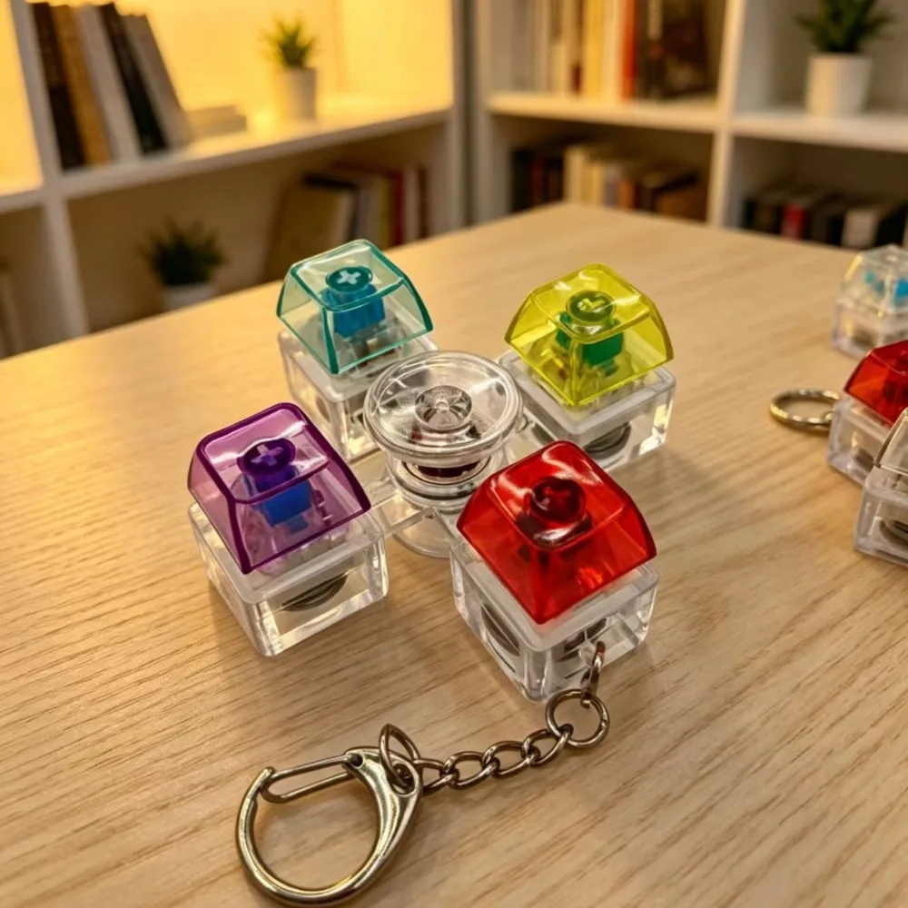 Stress Relief Toy Mechanical Keyboard Key Tester with Light, Spinning Cube Keychain Pendant, Decompression Button Fidget Ring