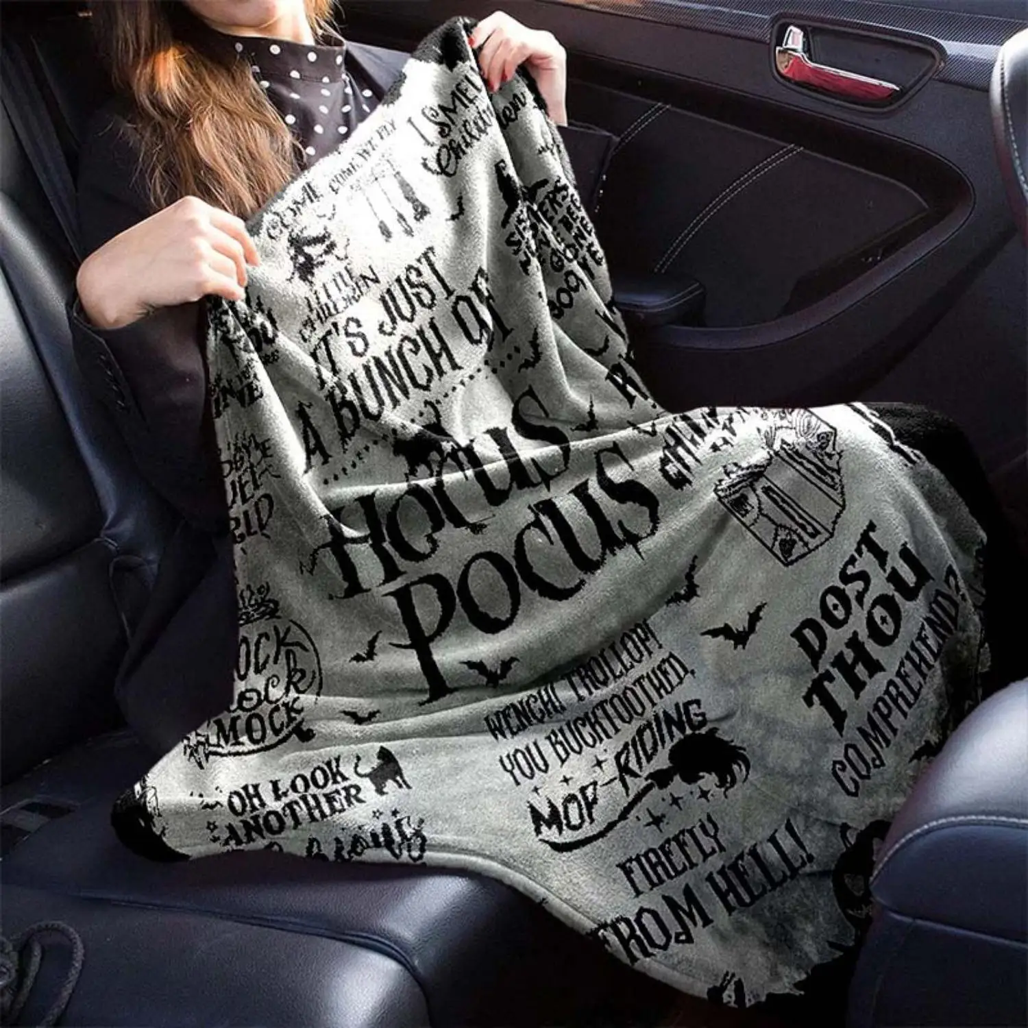 

Hocus Pocus Themed Halloween Blanket - Soft Cozy Polyester Fiber for All Seasons, Witch Quotes Design Throw for Car & Camping