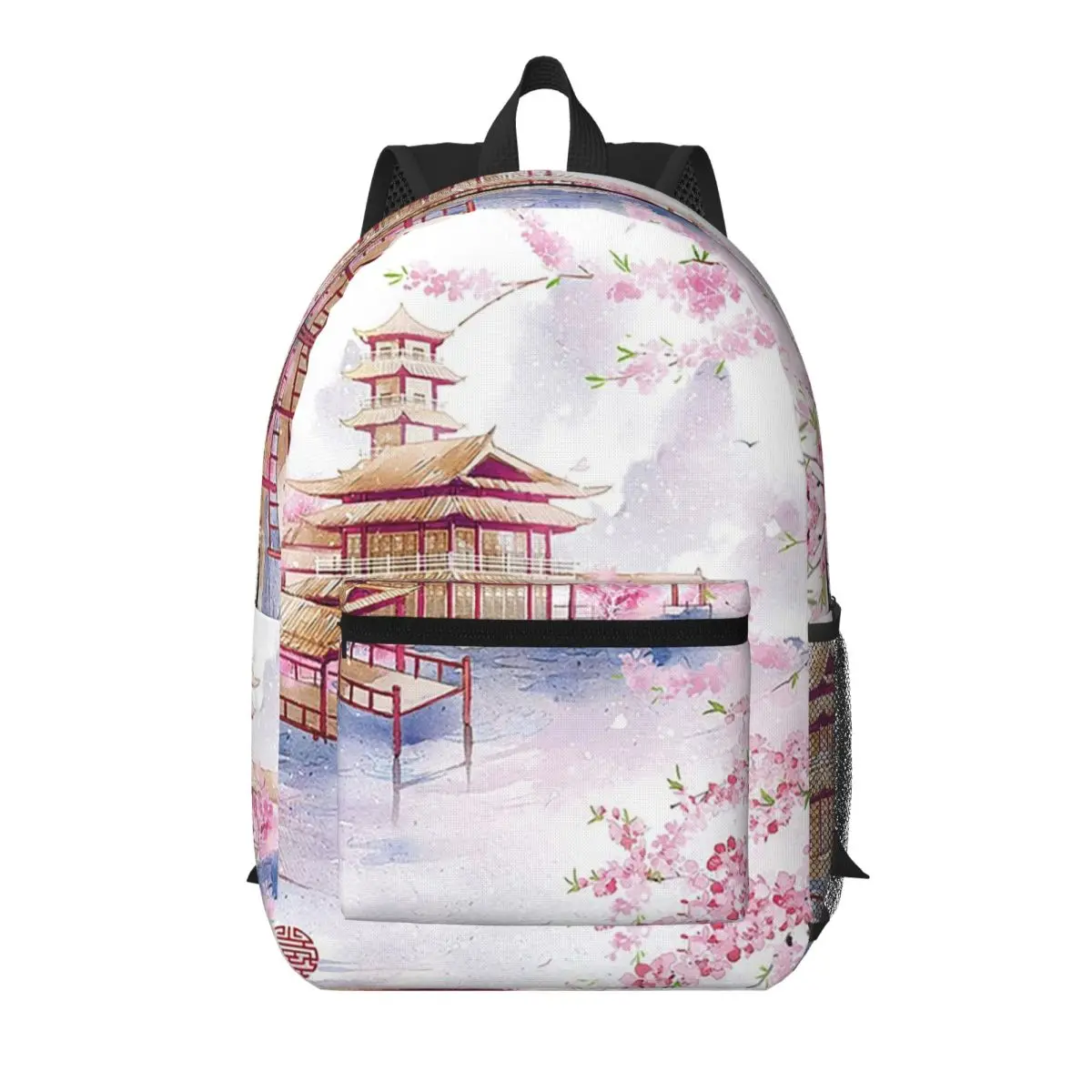 

Traditional Asian Architecture With Cherry Blossoms Student Backpack School Bag Hiking Travel Daypack Bookbag Shoulder Bags