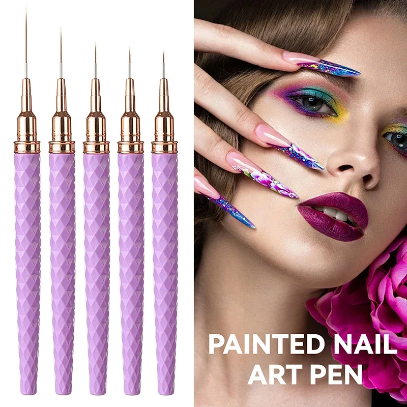 Zestaw 5 pędzli do zdobienia paznokci, pędzle do żelu UV, zestaw do francuskiego manicure, pędzle do linii, malowania, rysowania kwiatów, profesjonalne narzędzie do manicure