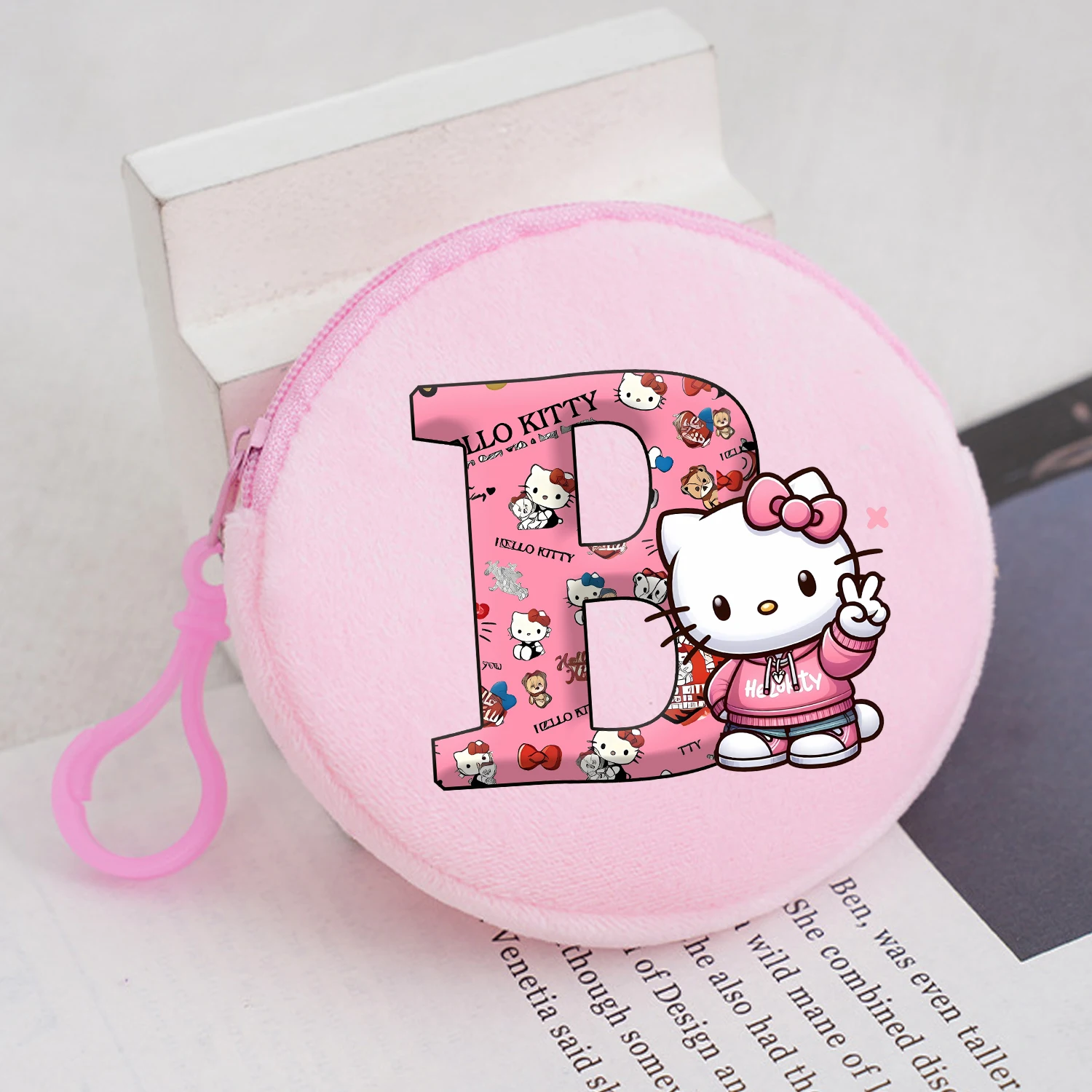 Hello Kitty Plush Coin Purse Cute Cartoon Round Mini Wallet New Anime Zipper Purse Fashion Pink Money Storage Bags Birthday Gift