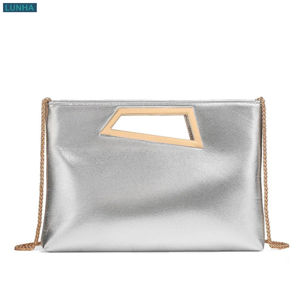Elegant Flat Envelope Evening Clutch Handbag Minimalist Silver Gold PU Leather Lady Party Purse for Women Formal Occasion