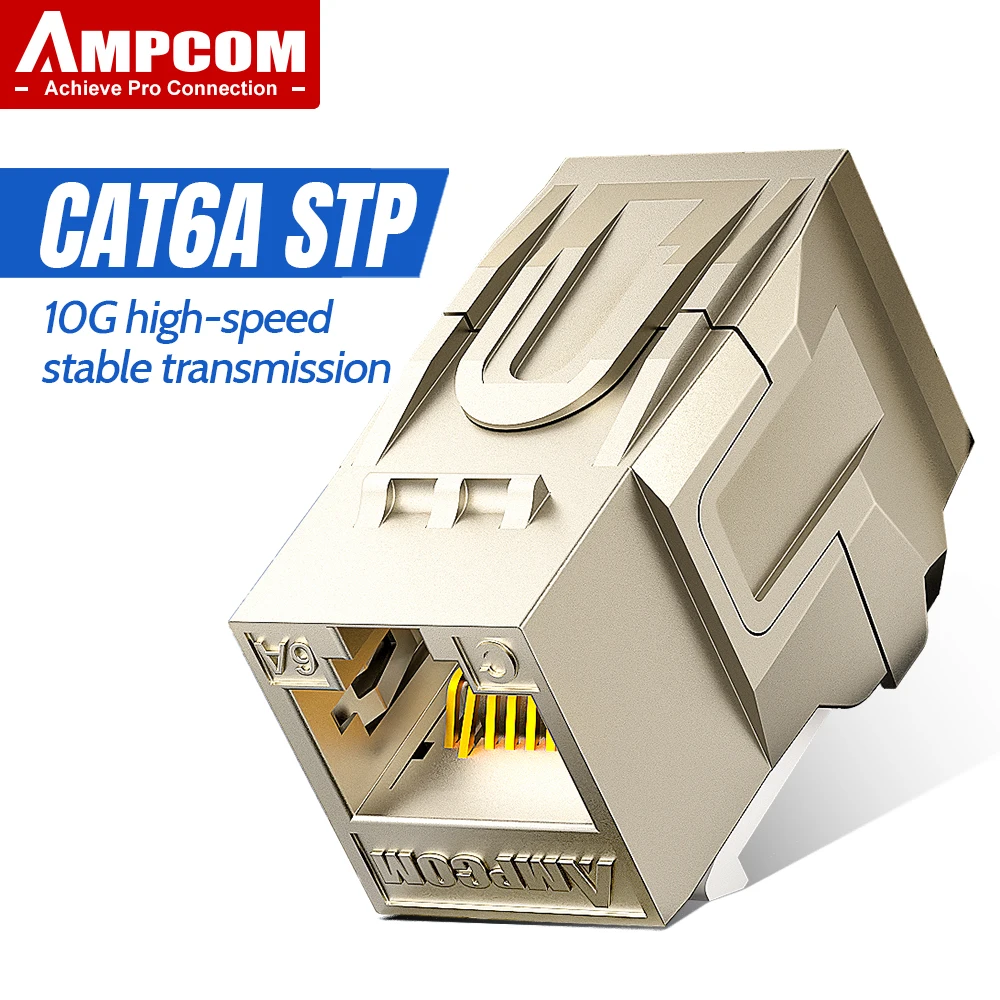 AMPCOM CAT7 RJ45 Inline Coupler Keystone Jack, CAT6A CAT6 Full Zinc-Alloy Shielded STP Feed-Through RJ45 Jacks Female to Female
