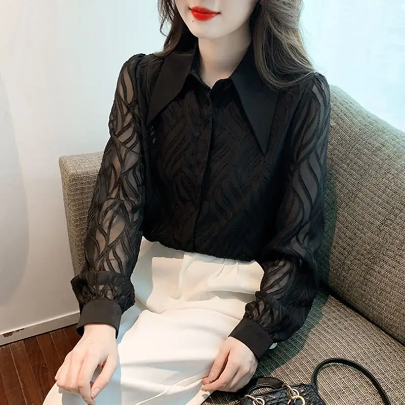 Office Lady Stylish Single-breasted Shirt Summer Casual Turn-down Collar Line Female Clothing Korean Solid Color Loose Blouse