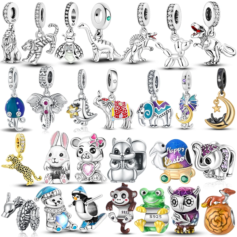 Charms Plata 925 Originales Animals Dinosaur Lion Beads For 925 Sterling Silver Bracelet Beads Jewellery Making Women's Gift