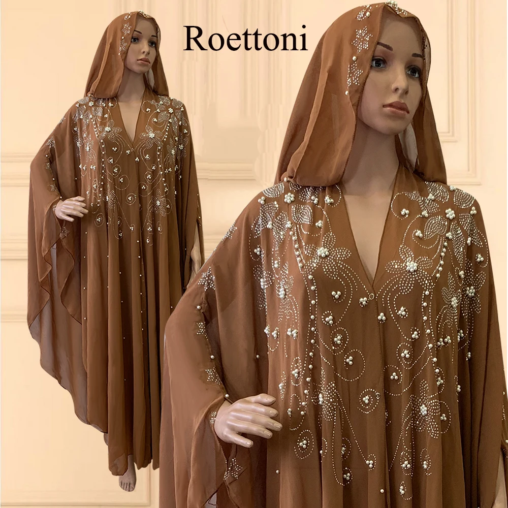 Muslim Kaftan Abaya Dress Kimono Women Dubai Open Abaya Turkish Stone Chiffon Hooded Dress Elegant African OverSize Gorgeous Par