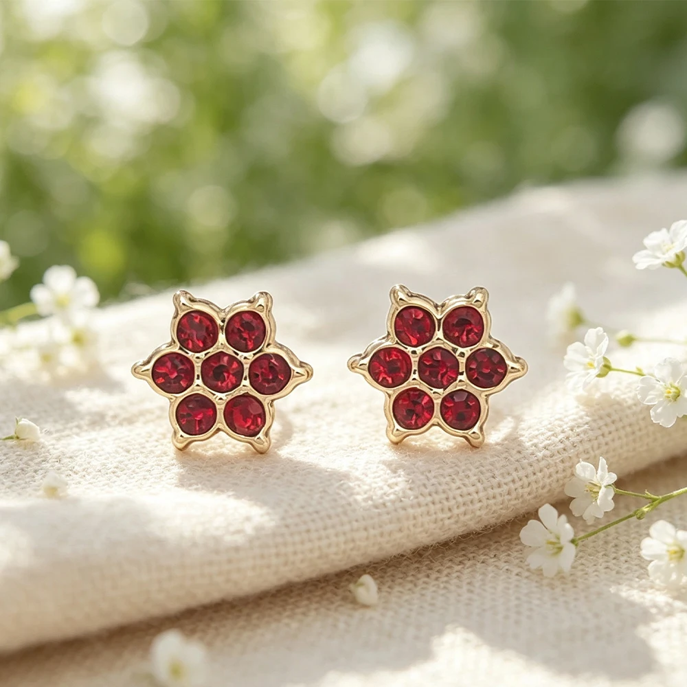 Six-Petal Flower Diamond-Studded Earrings for Women, Six-Diamond Star-Shaped Earrings, Red and Blue Earrings Gift
