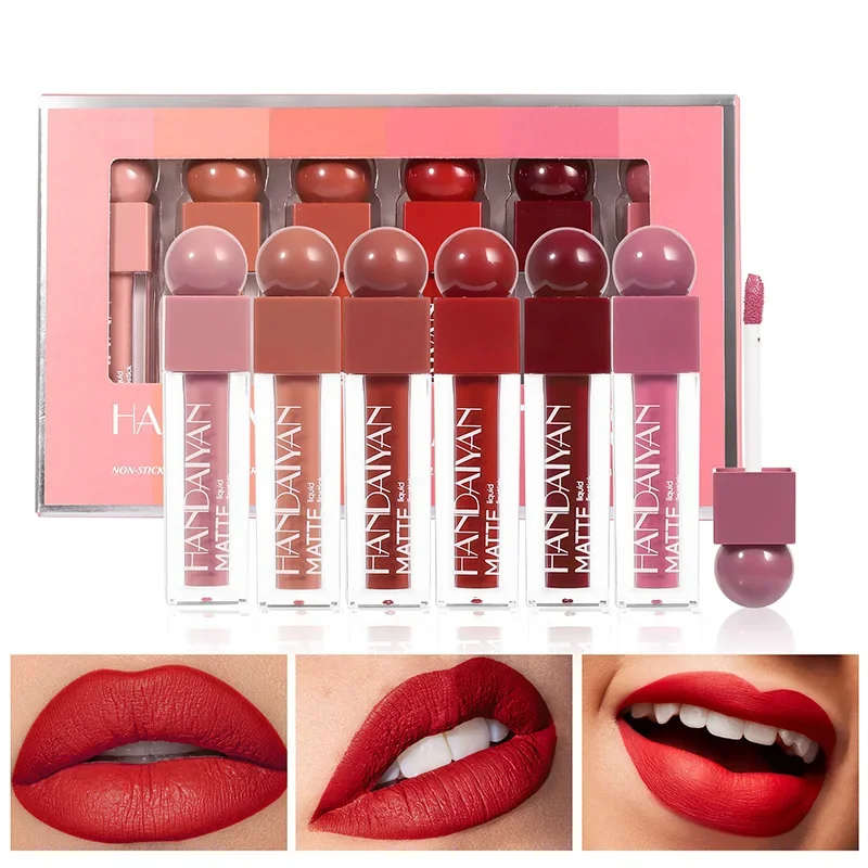 

HANDAIYAN 6PCS SET SQUARE LIP GLOSS SET MATTE VELVET NON-STICK CUP LONG-LASTING WATERPROOF LIQUID LIPSTICK LIP MAKEUP GIFT SETS