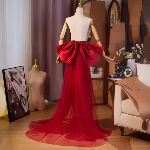 New red sweat removable detachable bowknot butterfly training tail prom performance evening party dress gown accessories DIY