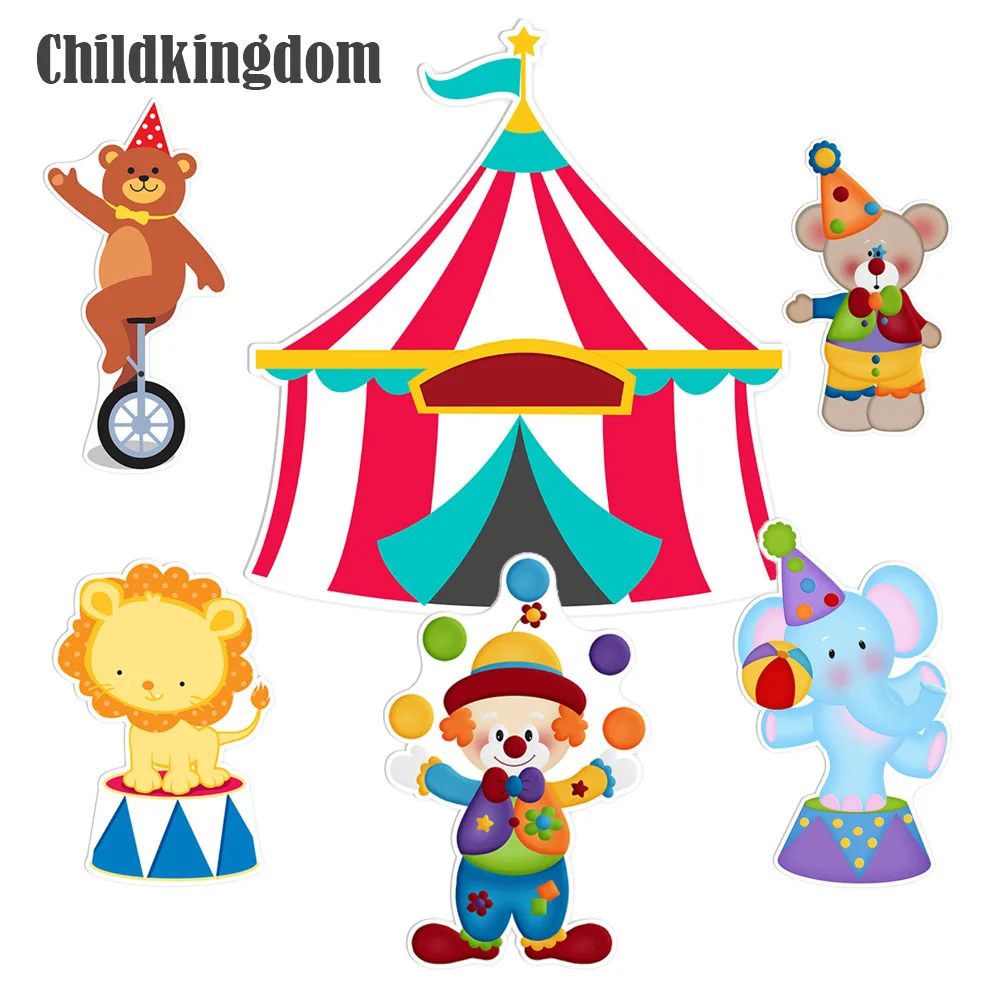 Carnival Circus Birthday Party Backdrops Clown Elephant Lion Carousel Cutouts Cardboard KT Board for Circus Birthday Party Decor