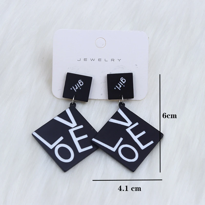 New LOVE Letter Printed Stud Earrings Earrings Popular Square Minimalist Valentine's Day Acrylic Earrings