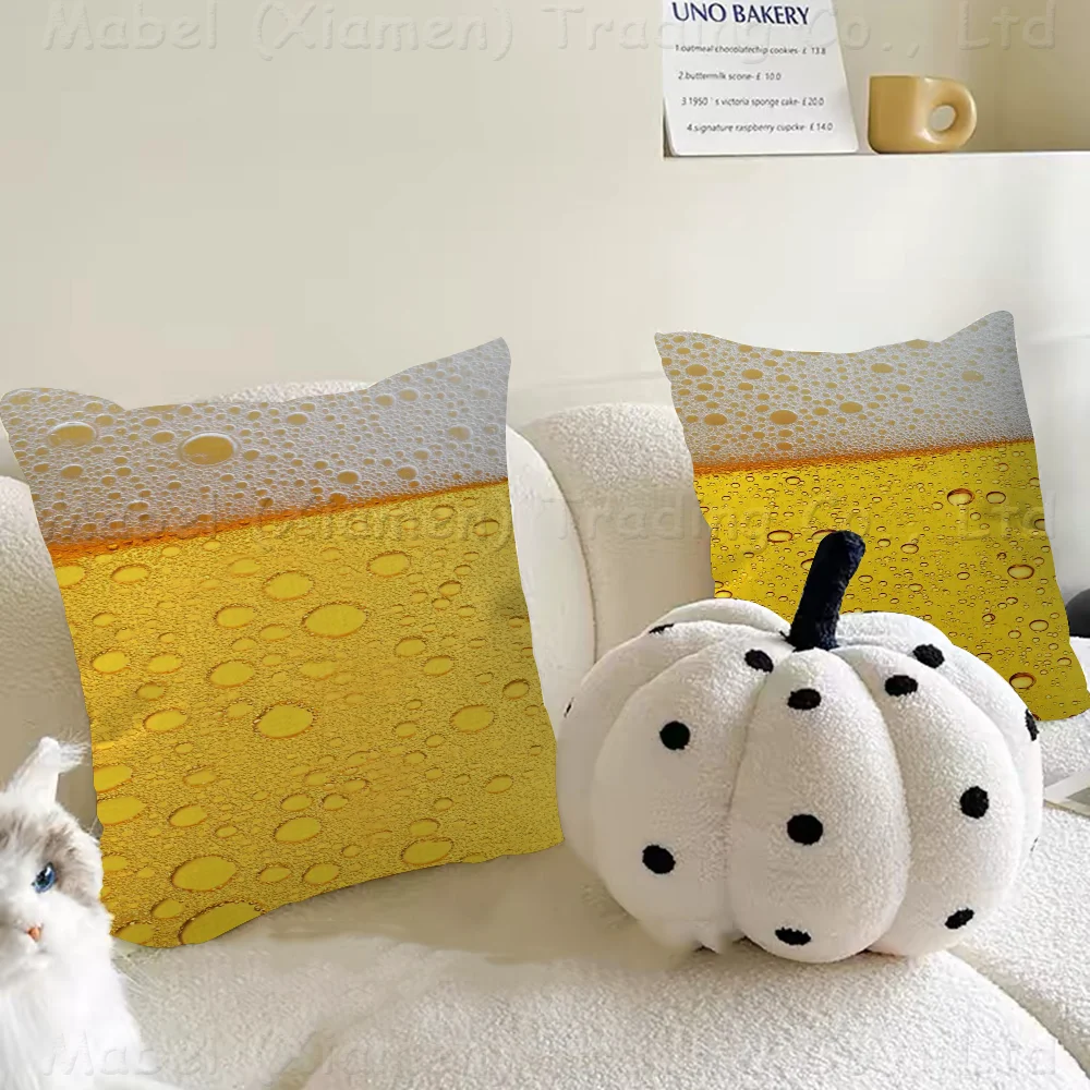 

Beer Pillow Covers Cartoon Sofa Decorative Home Double-sided Printing Short Plush Cute Cushion Cover