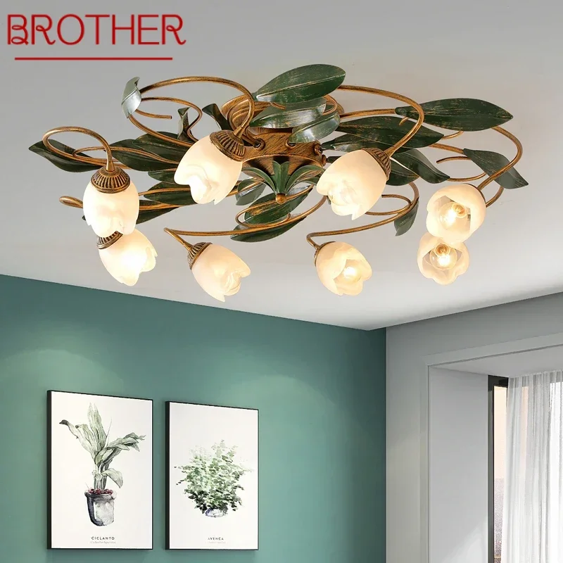 BROTHER  American Pastoral Ceiling Light LED Creativity Flower Living Room Dining Room, Bedroom Home Decoration Lights