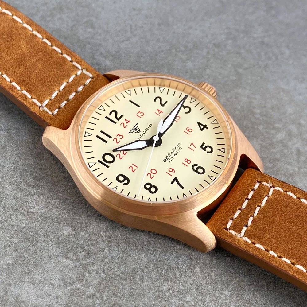 CUSN8 Solid Bronze Tandorio 39mm 20ATM Dive Field Watch Beige Dial Miyota 8215 Movement Mechanical Watch Men Sapphire Rejor