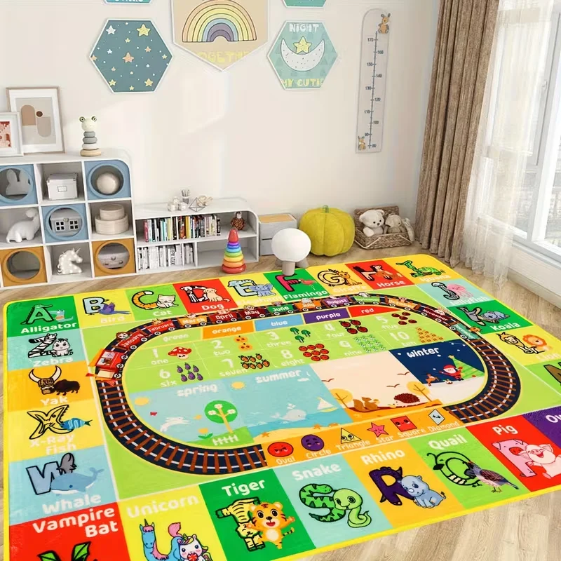 Kids Educational Play Mat with Alphabet Animal Train Track Design Soft Non Slip Rug for Children Bedroom Playroom New Arrival