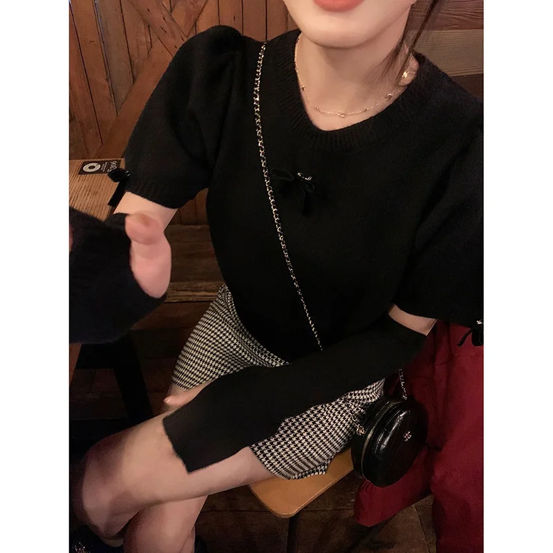 Maglione lavorato a maglia con maniche staccabili Donna Recensioni coreane Vestiti Autunno Giraffa Intarsia Maglia con perline Bordo ripiegabile Gotico