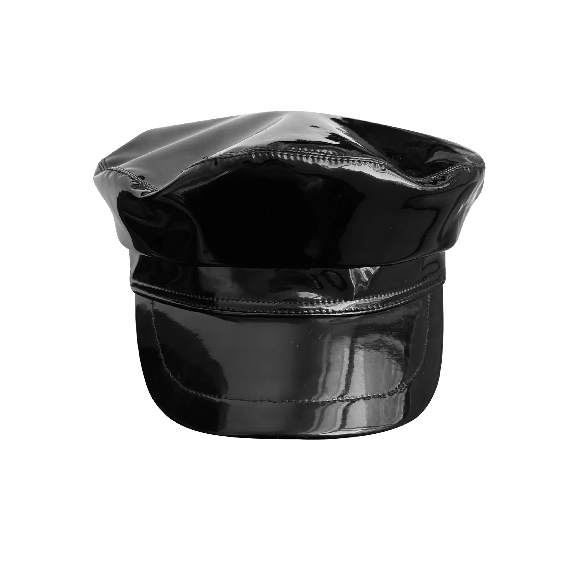 2025 Women's PU Nautical Cap - Glossy Newsboy Hat Wide Brim Slimming Face, Vintage Leather Peaked Cap Fashion Accessory