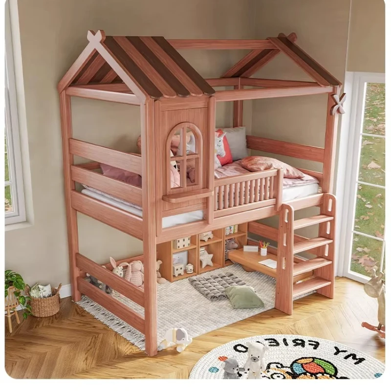 Solid wood children's tree house half high bed castle house combination bunk elevated
