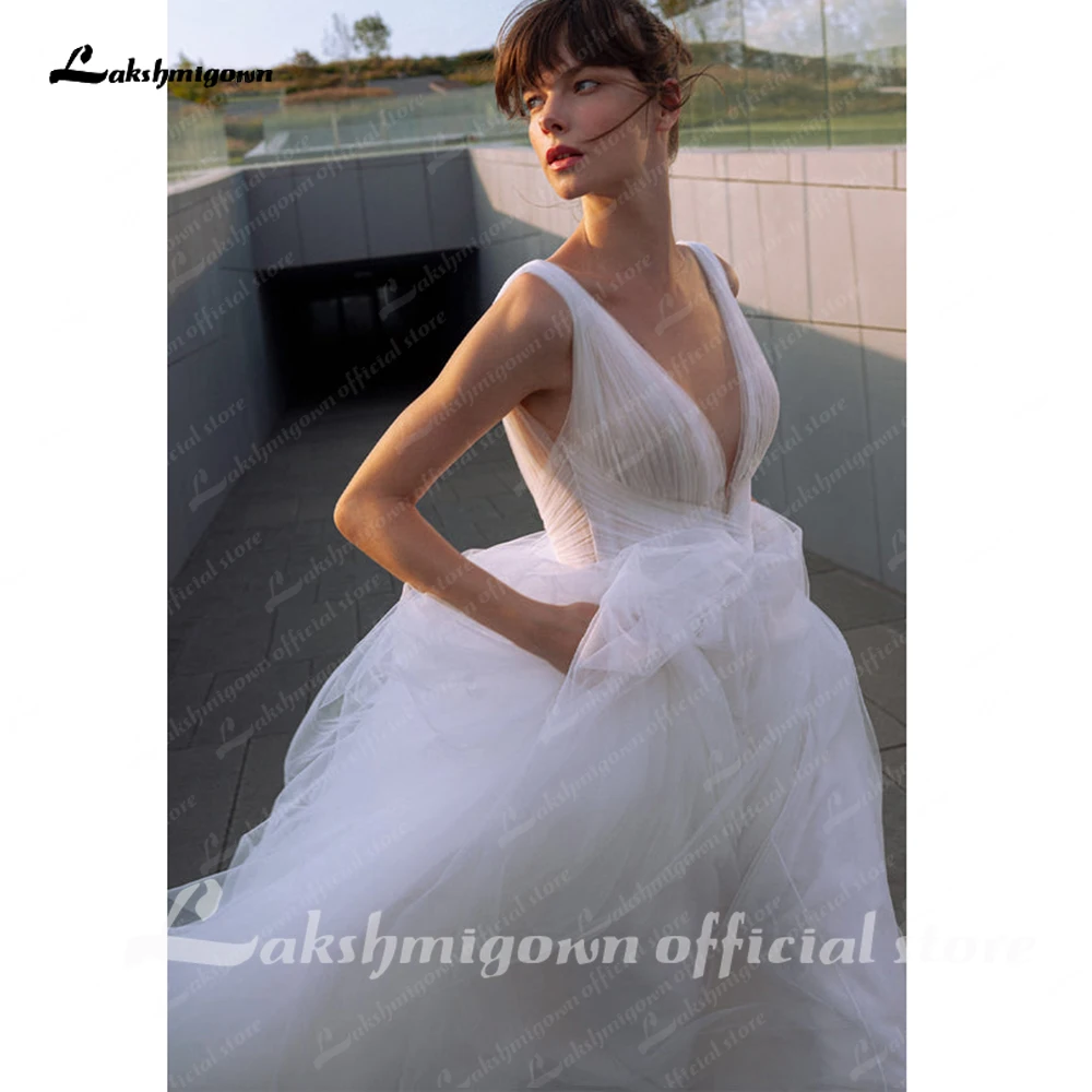 Lakshmigown Plumping V-Ausschnitt Plissee Boho Hochzeitskleid Sommer Feenkleid Zivile Brautkleider Maßgeschneidert Vestito Da Sposa – Detail 9